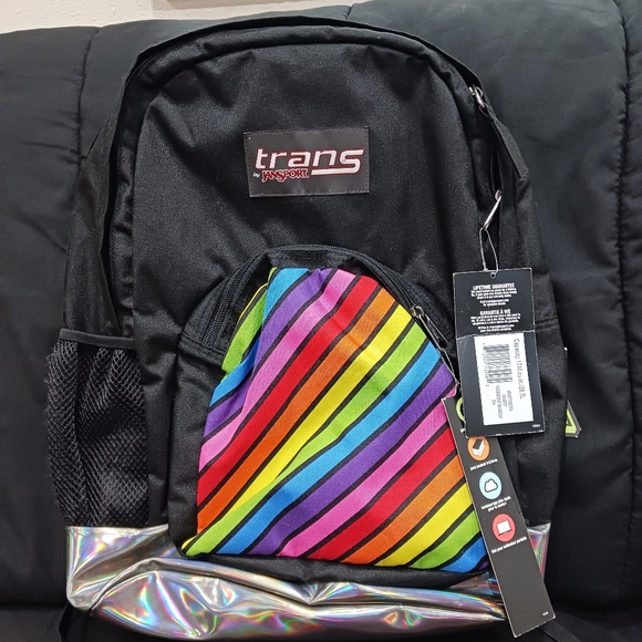 Trans by JanSport 17.5" Overt Backpack Iridescent Rainbow on Black - Picture 1 of 2